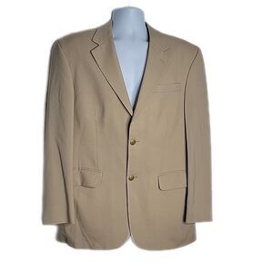 Lands' End Wool 2 Button Blazer Suit Jacket ~ Sz 39R ~ Beige ~ Lined